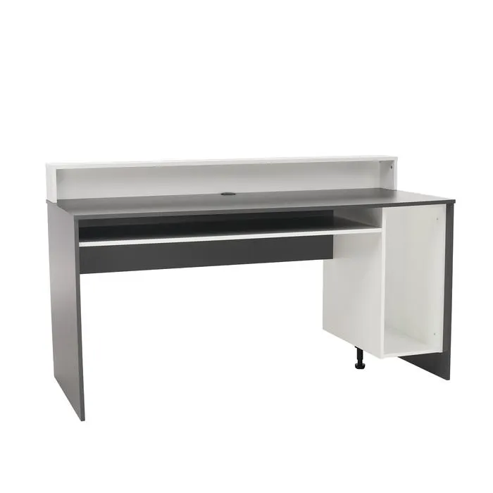 Birou calculator cu rafturi Tezro, gri grafit + alb, 160 x 69 x 93.8 cm, 2C