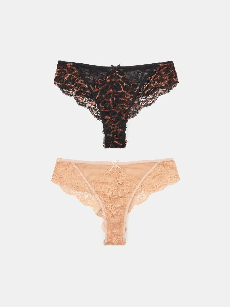 Set de 2 perechi de chiloți brazilieni cu dantelă