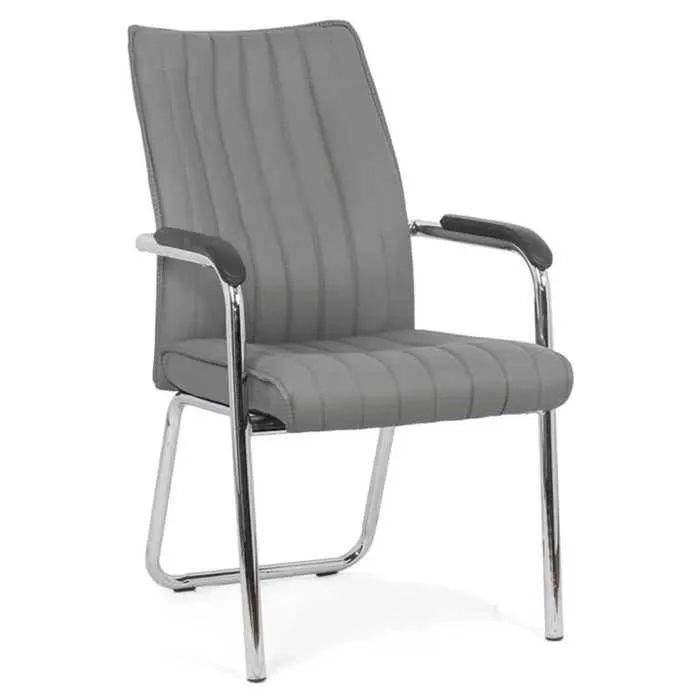 Scaun conferinta HRC 614, fix, imitatie piele, gri