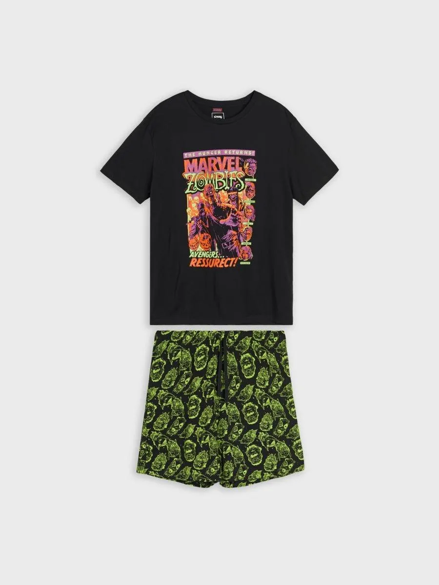 Pijama din bumbac în două piese cu imprimeu Marvel Kawaii Art Collection