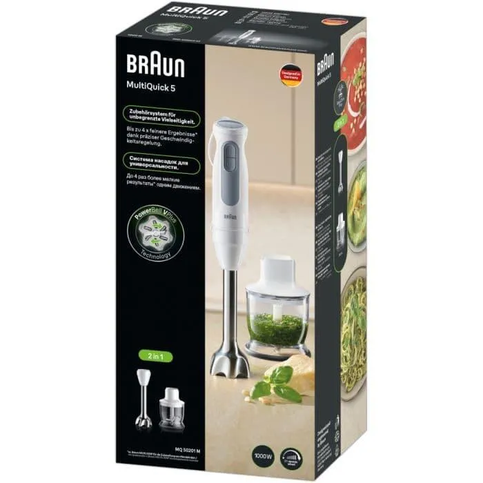 Mixer vertical Braun MQ50201MWH, 1000 W, 21 viteze, Pahar gradat 0.6l, Alb/Gri