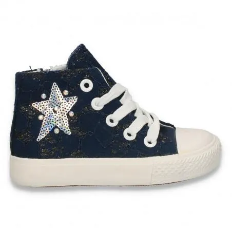 Bascheti fetite, din dantela cu sclipici, bleumarin - W114