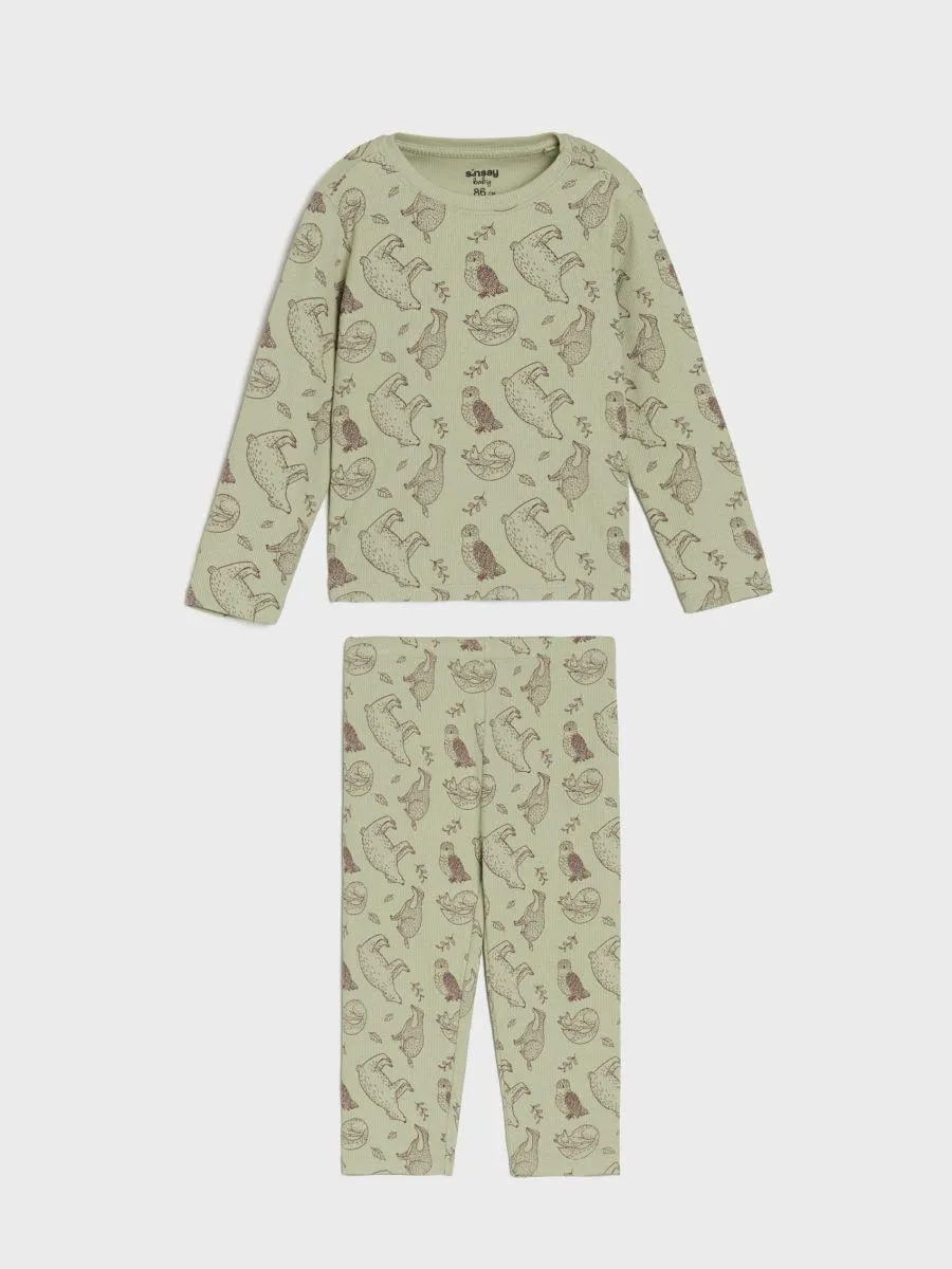 Pijama din tricotaj cu nervuri