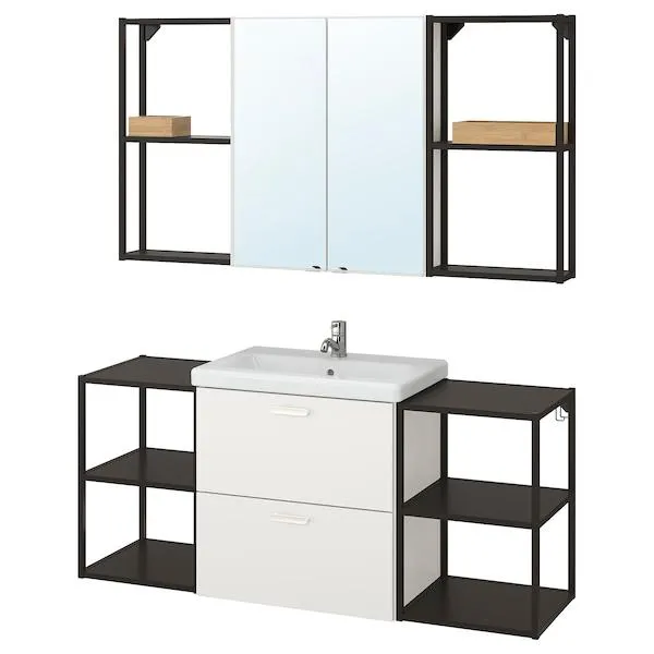 Mobilier pentru baie, set 18 piese, alb/antracit baterie Pilkån,