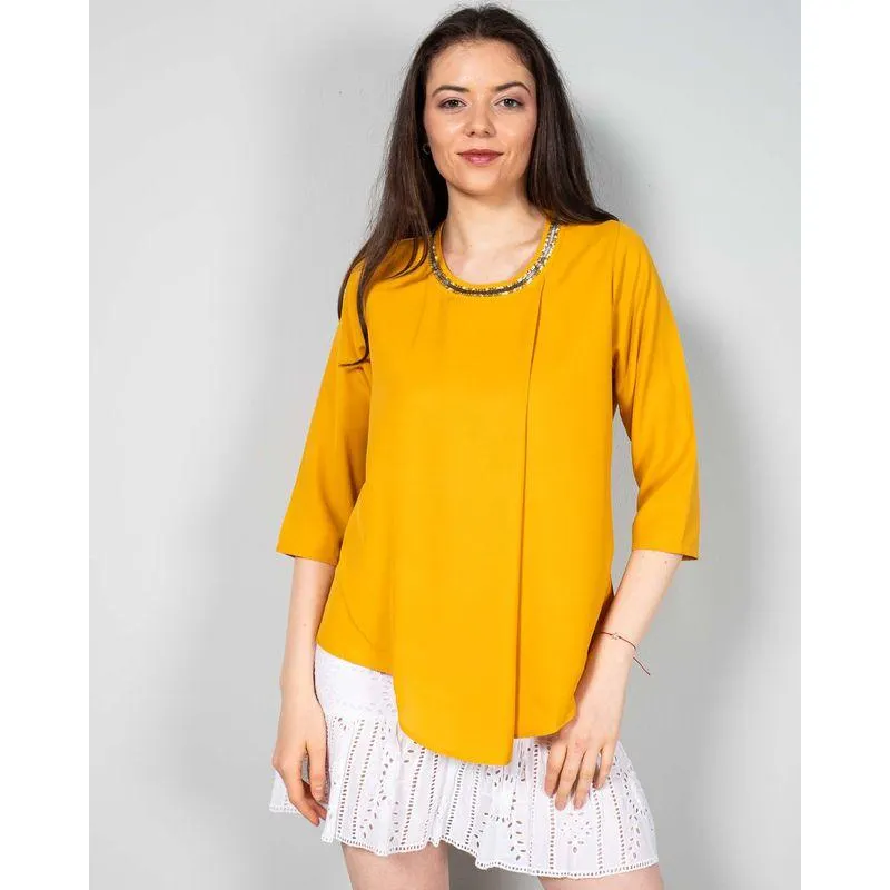 Bluza eleganta cu paiete la baza gatului N2316A8003