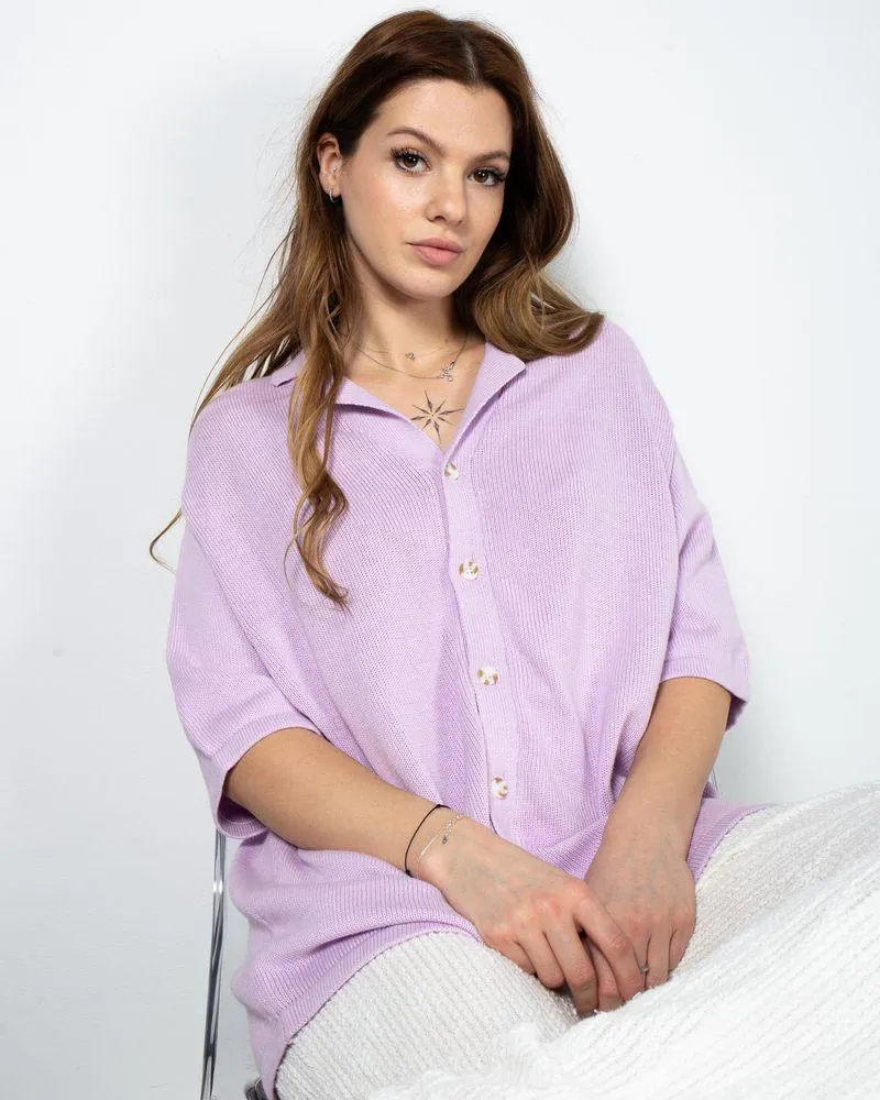 Cardigan din bumbac tricotat cu maneca scurta 23ITTH8024