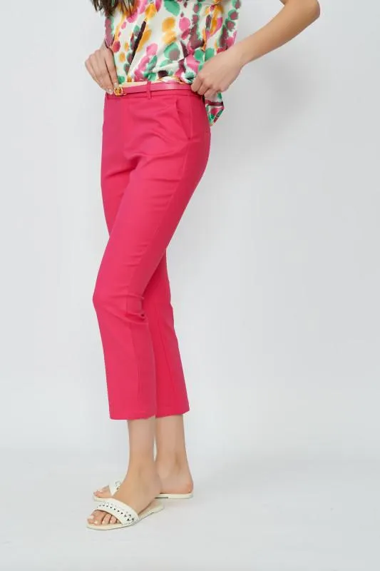 Pantaloni de dama stil tigara ciclame cu curea