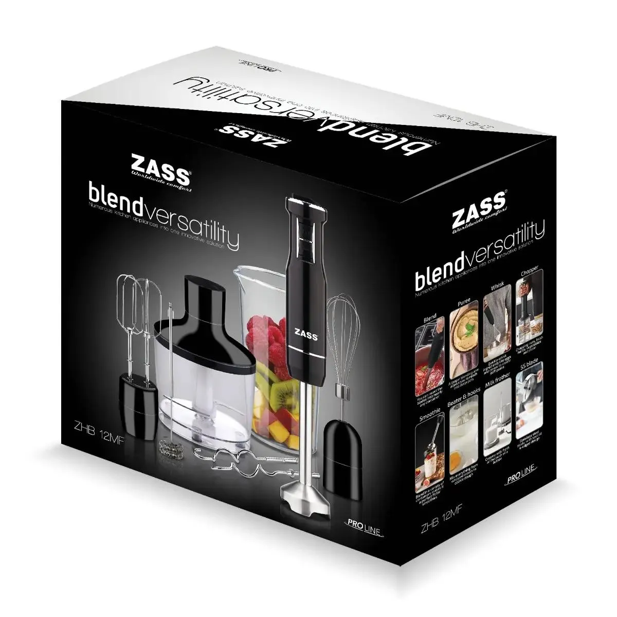 Mixer vertical Zass ZHB 12, 2 viteze, 0.6 litri, 1000 W, Negru