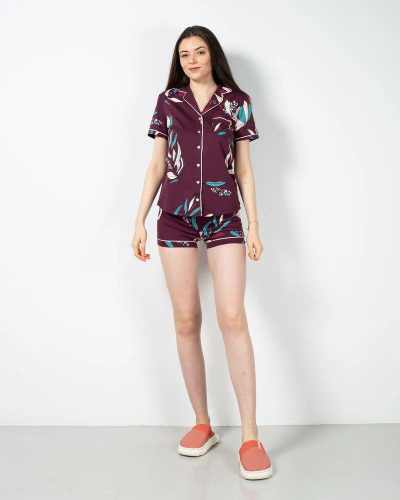 Pijamale scurte talie elastica si nasturi 23ITTH7003