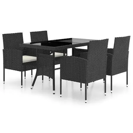 Set mobilier de gradina vidaXL, 5 piese, negru, poliratan, 140 x 80 x 74 cm