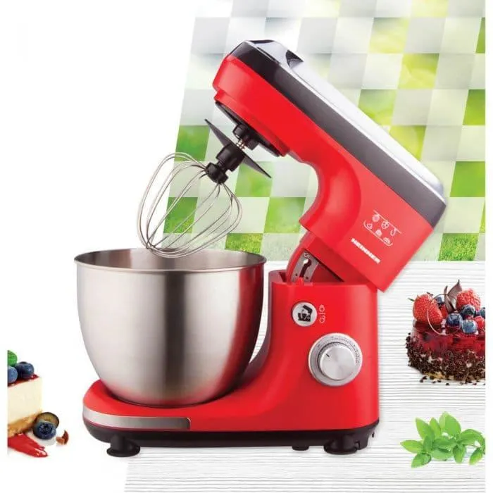 Robot de bucatarie Heinner HPM-600RD, 600 W, Miscare eliptica, Bol inox 5 L, 7 viteze, Rosu/Negru