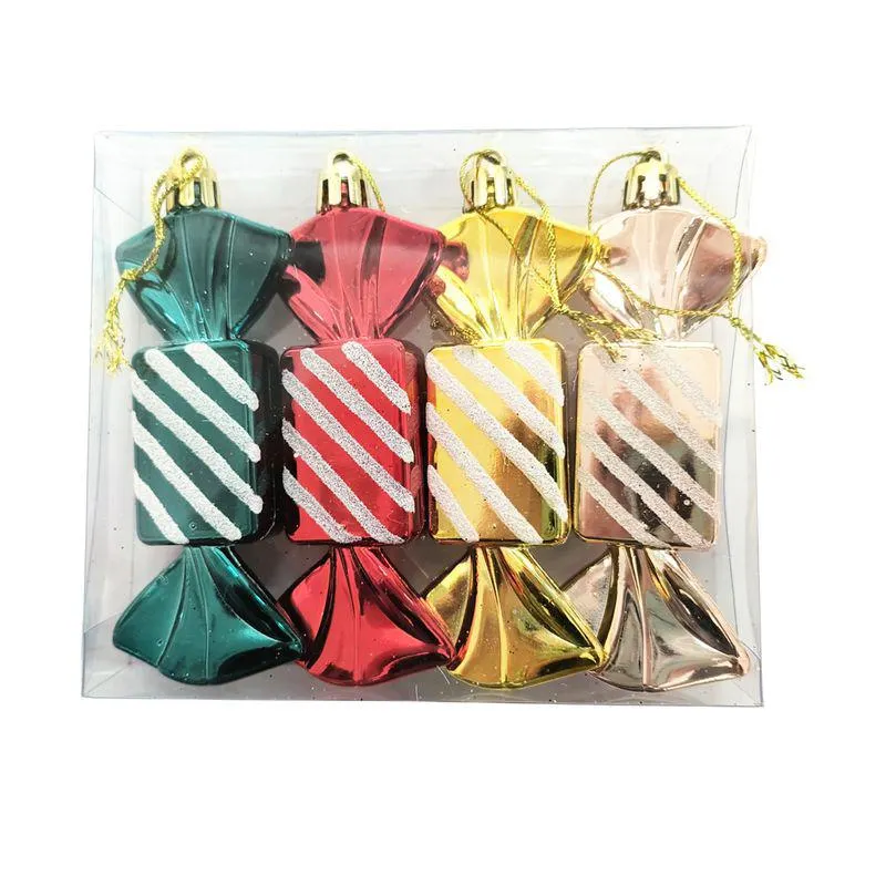 Set 4 decoratiuni pentru brad de Craciun Actuel, forma bomboane, 12 cm