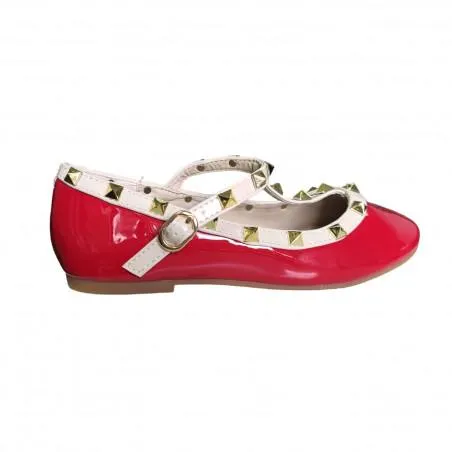 Pantofi din lac pentru fetite, rosu cu bej