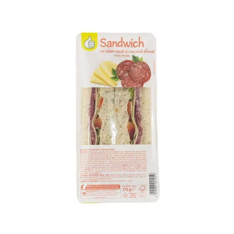 Sandwich cu salam uscat si cascaval afumat Pouce, 175 g Sandwich cu salam uscat si cascaval afumat Pouce, 175 g