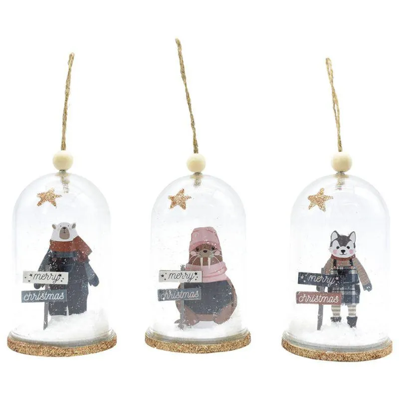 Decoratiuni pentru Craciun Actuel, glob cu animalute, lemn, 9 cm