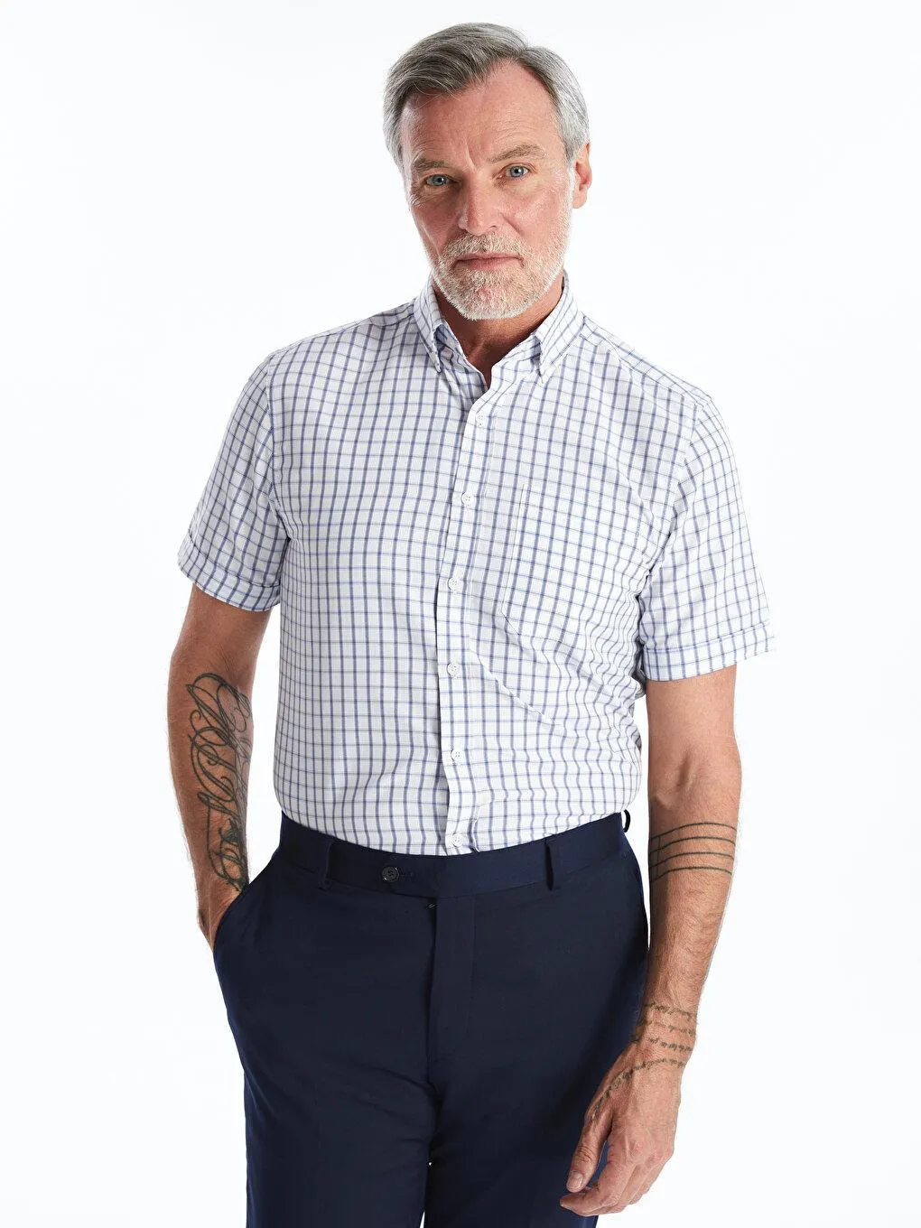 LCWAIKIKI Formal Cămașă bărbătească clasică în carouri din poplin cu mâneci scurte