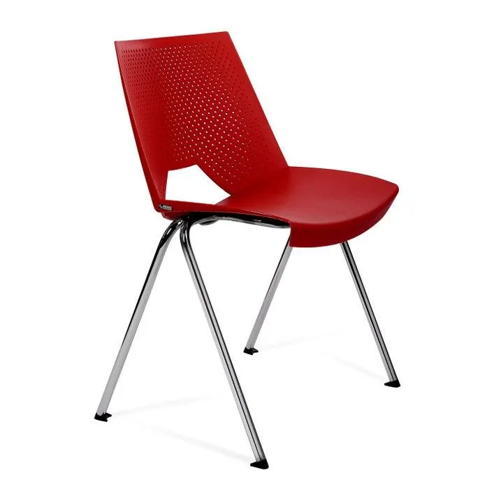 Scaun conferinta Strike, fix, metal cromat + plastic rosu