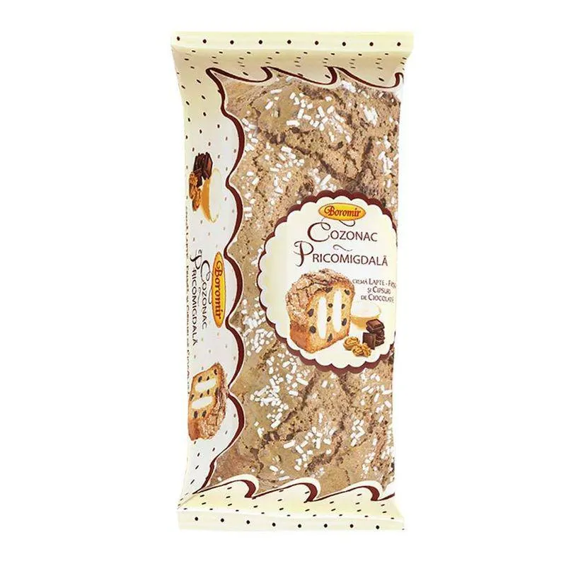 Cozonac pricomigdala cu crema cu lapte si cipsuri de ciocolata, 500g