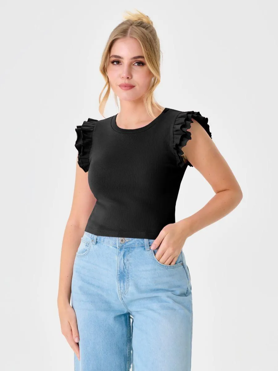 Bluză cu volănașe la mâneci