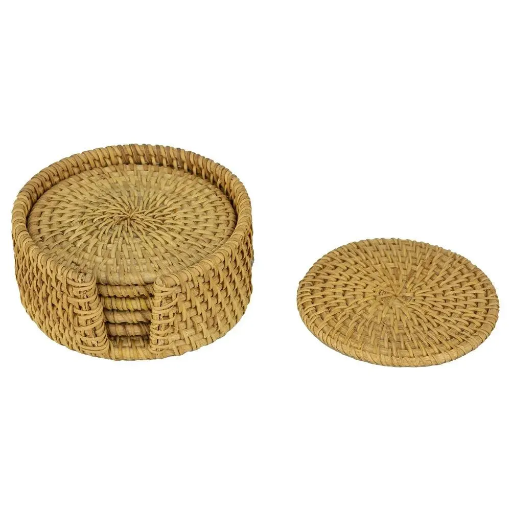 Set 7 suporturi pentru pahare, ratan, Bej