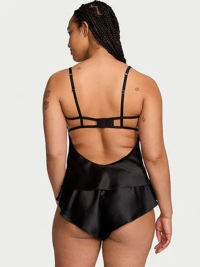 Set top Cami Tropical Leaf cu cupe deschise din satin