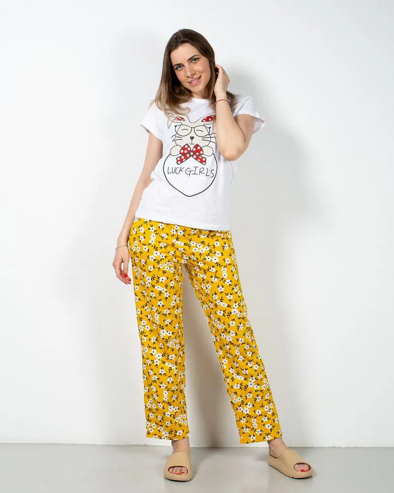 Pijamale din bumbac cu maneca scurta si imprimeu 23MUR01011