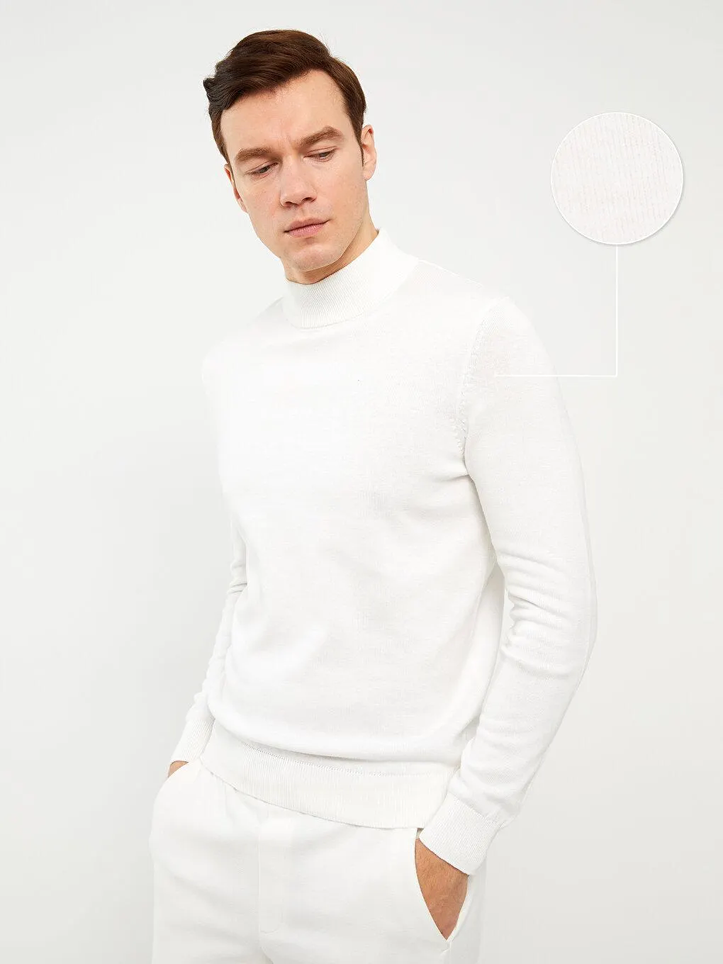 Pulover De Tricotaj Pentru Bărbați, Cu Mânecă Lungă, Pe Jumătate Cu Guler Inalt