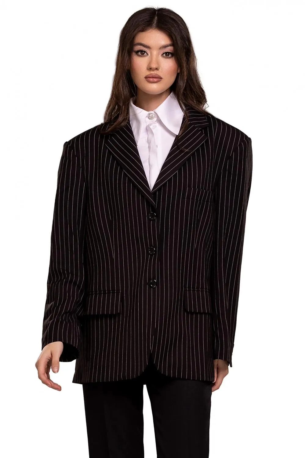 Sacou negru cu dungi oversize