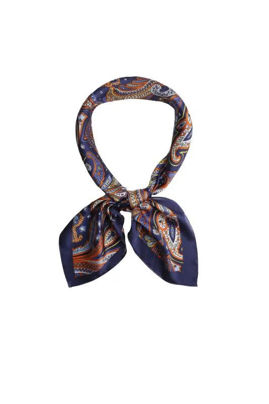 Esarfa dama satinata albastra imprimeu paisley