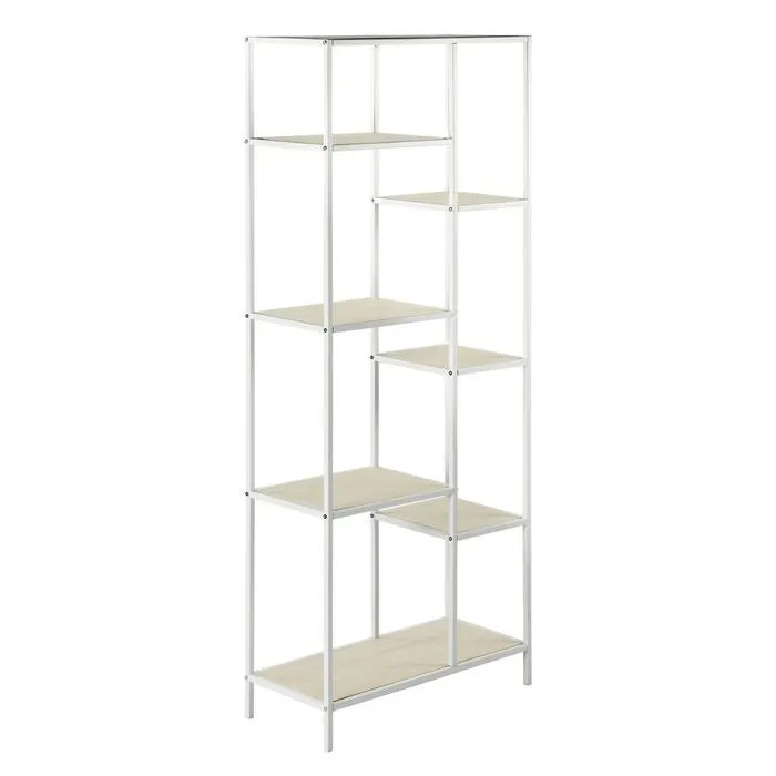 Etajera / separator camera Serein, MDF + otel, alb + eucalipt, 70 x 30 x 177 cm, 1C