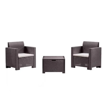 Set mobilier gradina/terasa Nebraska, 2 fotolii + masuta depozitare, perne incluse, maro