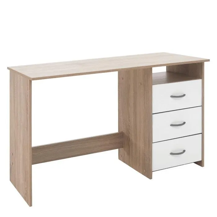 Birou cu sertare Laristote, pentru calculator, stejar sonoma + alb, 123 x 76.5 x 50 cm, 1C