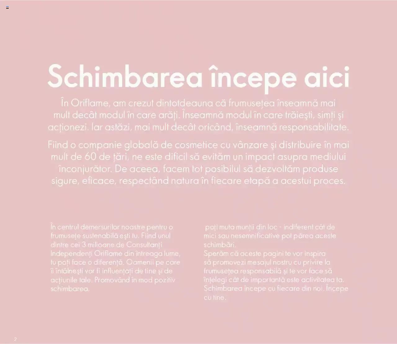 Catalog Oriflame catalog - Broșură Sustenabilitate de la 25 octombrie până la 31 decembrie 2023 - Revista Pagina 2