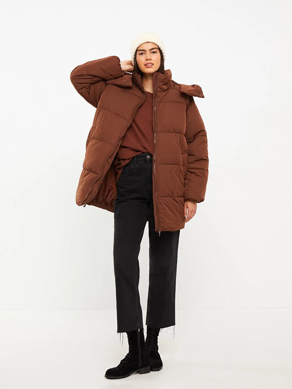 Palton Gonflabil,Cu Mânecă Lungă Şi Cu Glugă Pentru Femei