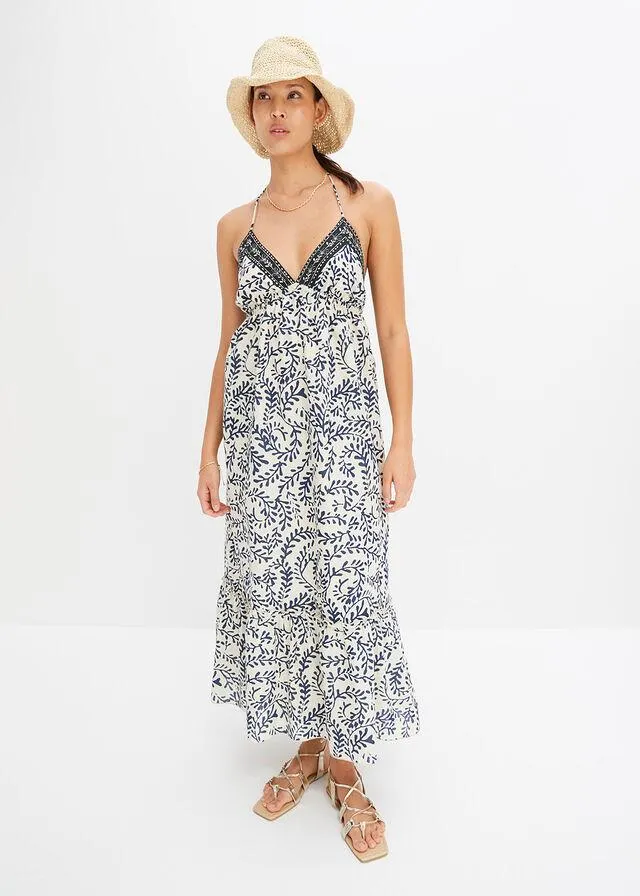 Rochie maxi cu bretele delicate, din bumbac