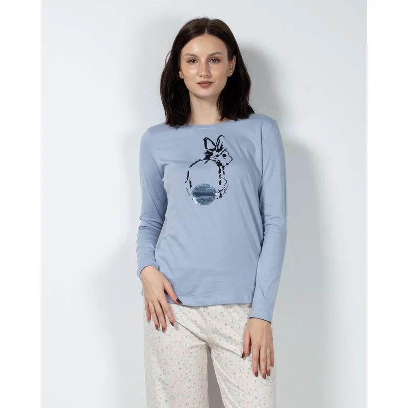 Bluza de pijama din bumbac cu paiete reversibile 23ITT94013