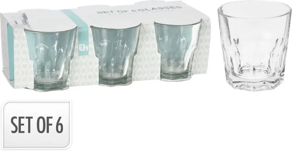 Set 6 pahare, sticla, 250 ml, Transparent