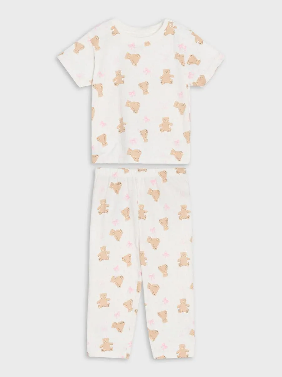 Pijama din două piese cu motiv de ursuleț