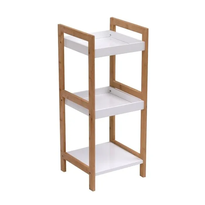 Etajera Dalia, MDF + bambus, alb + bambus, 30 x 30 x 72 cm, 1C