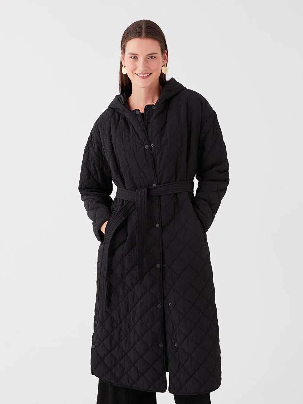 Palton Gonflabil Cu Glugă Matlasata Şi Cu Mânecă Lungă Pentru Femei