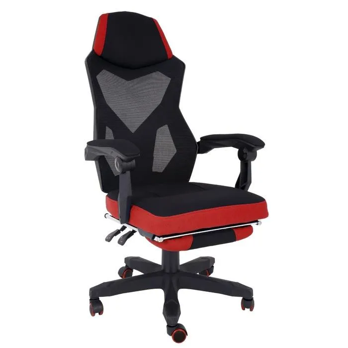 Scaun gaming Florenta, rotativ, stofa + mesh, negru + rosu