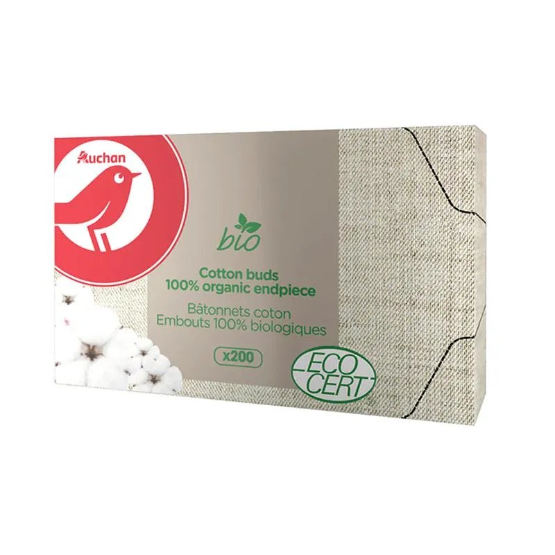 Betisoare de urechi ecologice Auchan in cutie de carton 200 bucati