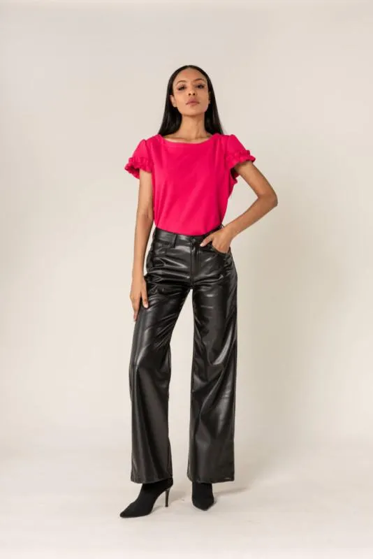 Pantaloni de dama din piele ecologica stil trompeta