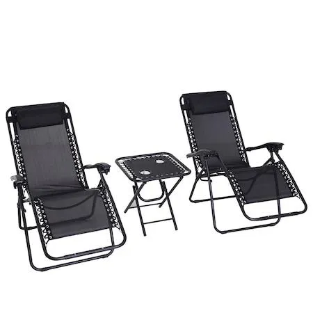 Set mobilier gradina Outsunny, Cu 2 scaune si masa, Pliabile, Otel/Material textil, Negru