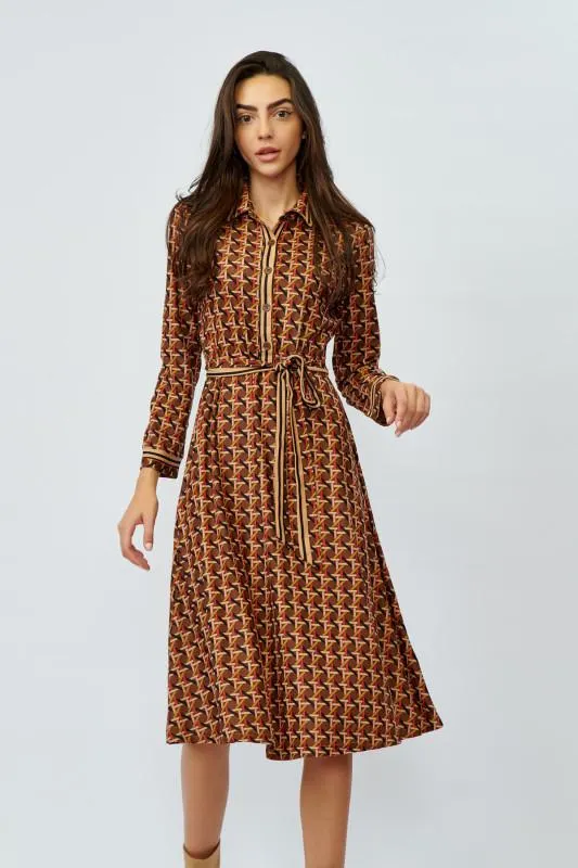 Rochie casual midi ciocolatie cu cordon