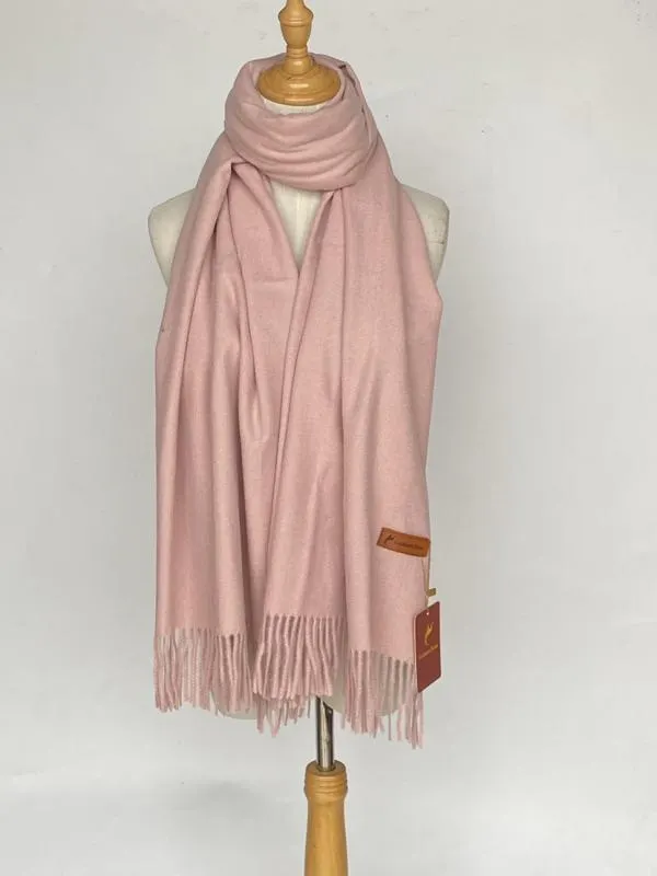 Esarfa dama roz din lana,vascoza si casmir de iarna cu franjuri
