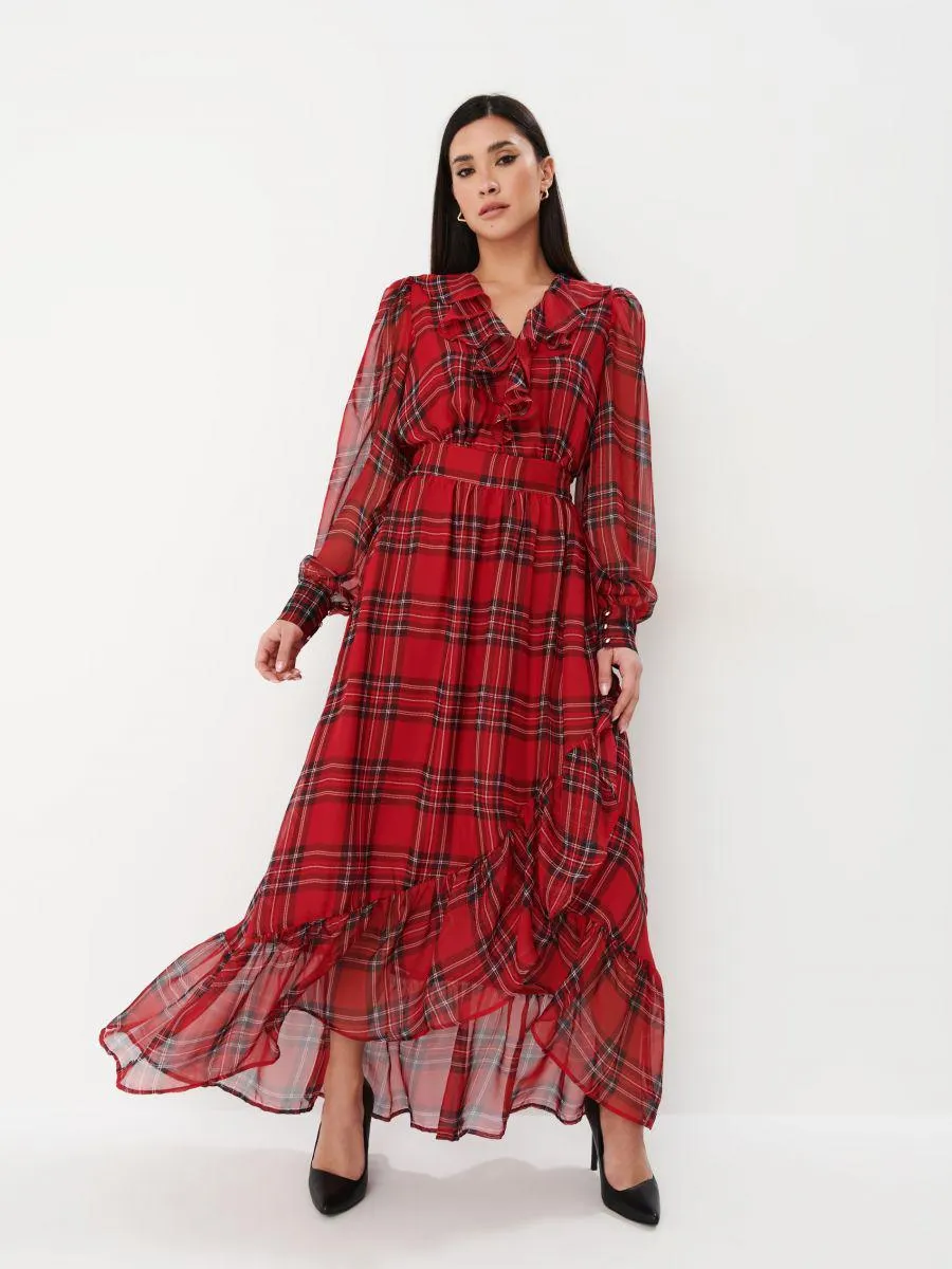 Rochie maxi în pătrățele