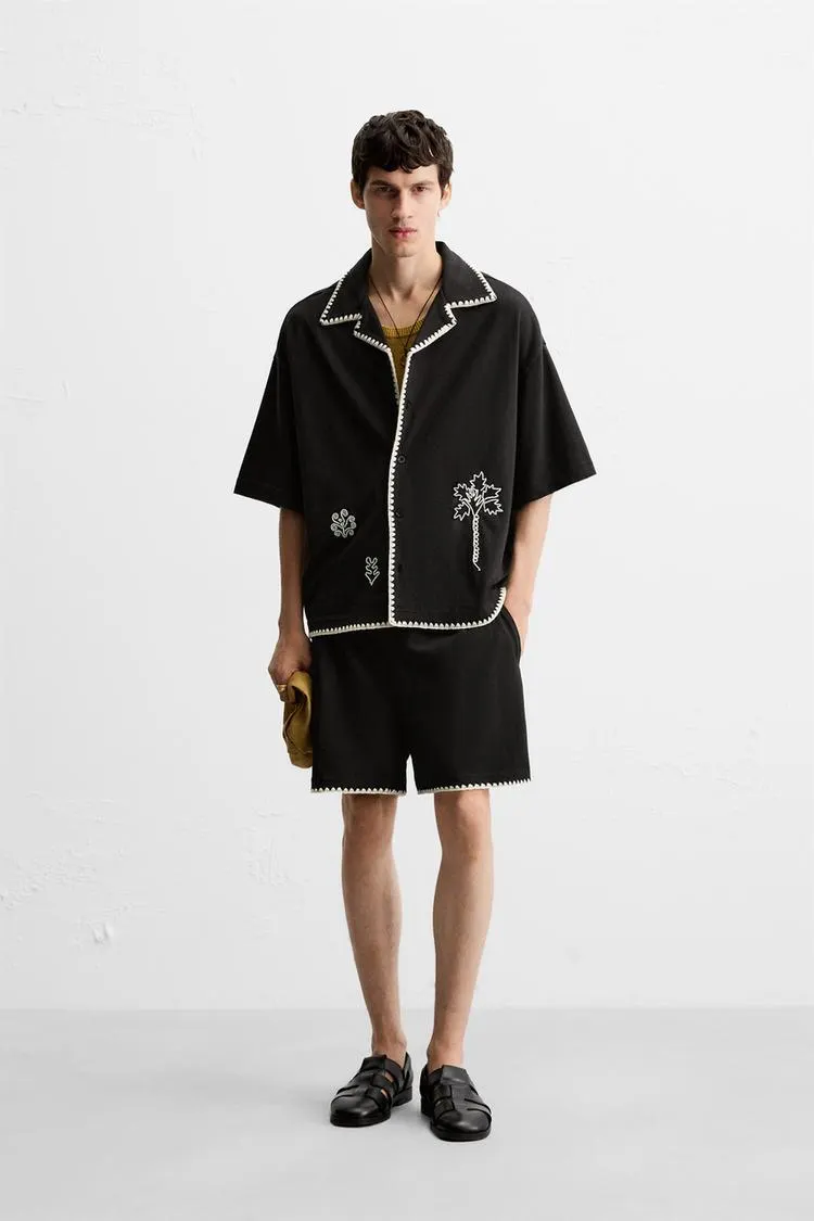 BERMUDE CU BRODERIE ÎN CONTRAST