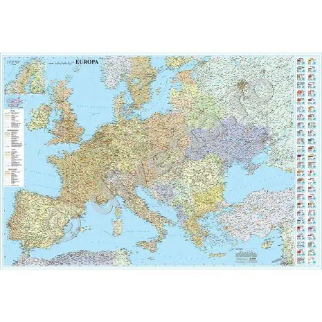 EUROPA, harta inramata(rama aluminiu cu suport foamboard/pluta si agatatori), politica, rutiera, 100x140cm, scara 1:2.950.000