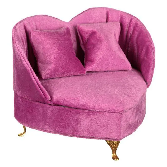 Organizator Bijuterii Catifelat Canapea in Forma de Inima Fucsia 18x14.5x14.5cm